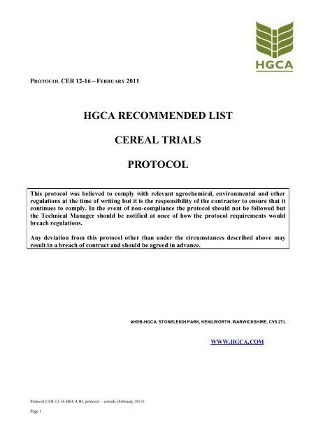 HGCA Recommended List