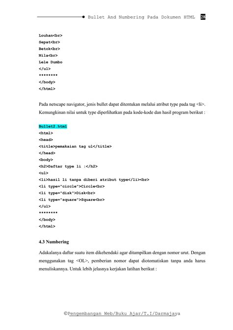 HTML: Daftar Bullet & Numbered List Sederhana