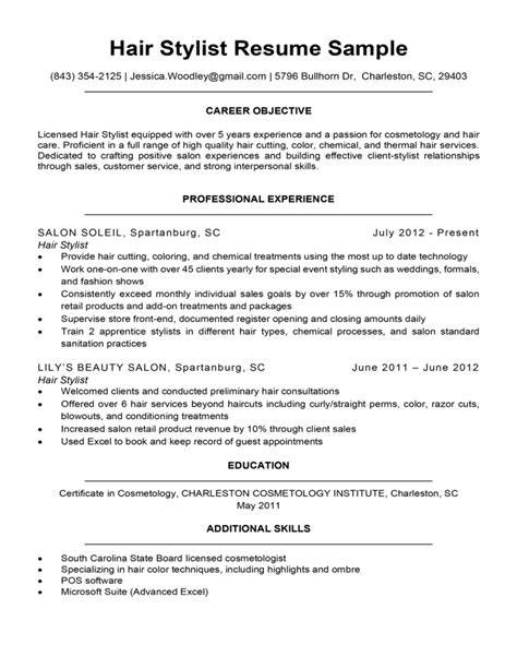 Hair Stylist Sample Resume