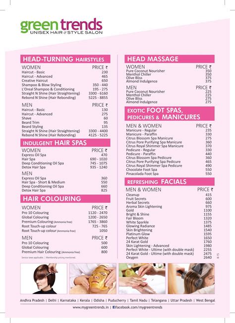 Haircut Green Trends Menu With Price