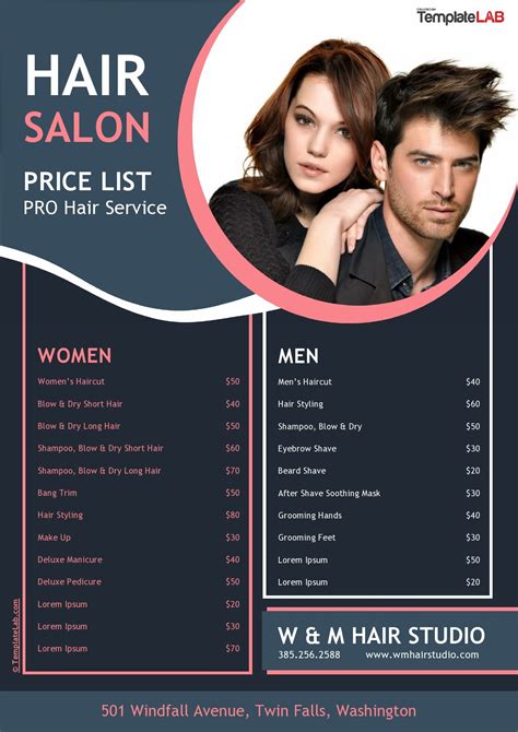 Hairdressing Price List Template