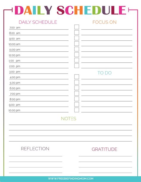 Half Hourly Daily Schedule Daily Schedule Chart Printable