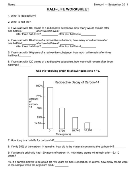 Half Life Worksheet And Answers
