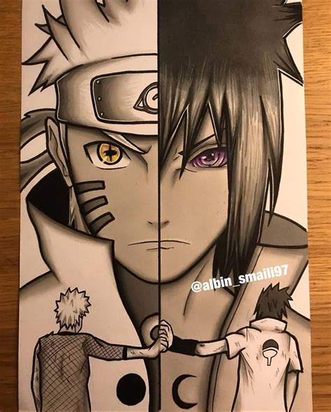 Half Sasuke And Naruto Drawing