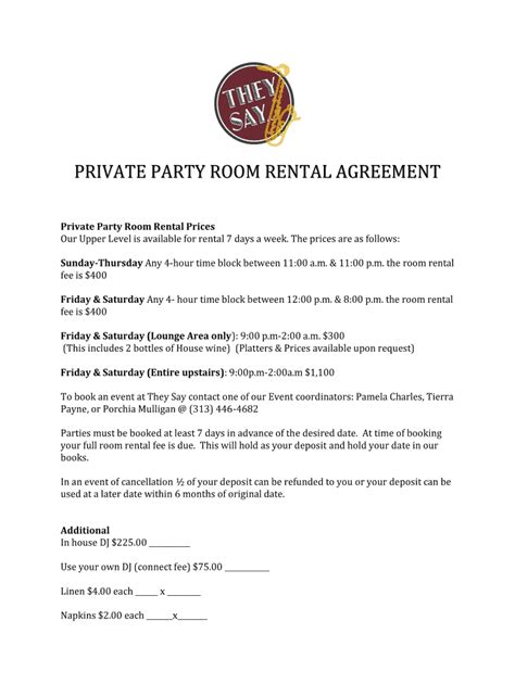 Hall Rental Agreement Contract