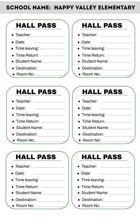 Hall Passes Template