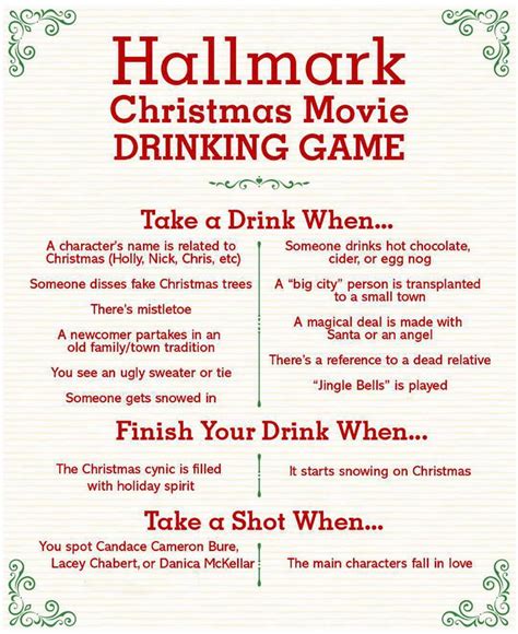 Hallmark Movie Drinking Game Printable