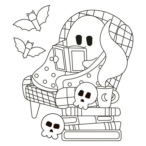 Halloween Reading Coloring Page