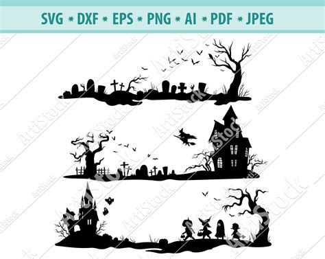 59+ Halloween Scenery SVG, Halloween Scene SVG, Halloween SVG. Halloween Scenery Light Box SVG 5x7 Landscape SVG Cuttable File