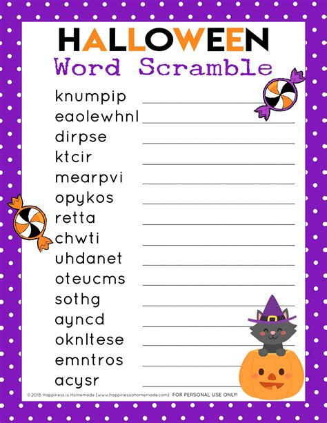 Halloween Word Scramble Printable