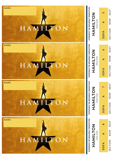 Hamilton Tickets Gift Printable Free