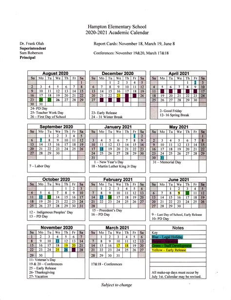 Hampton Academic Calendar