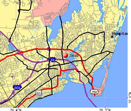 Hampton Virginia Zip Code Wall Map (Red Line Style) by MarketMAPS