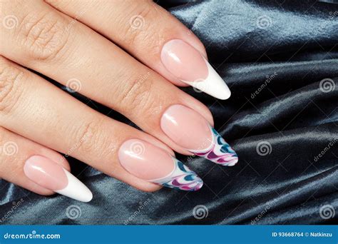 Hand Long Artificial French Manicured