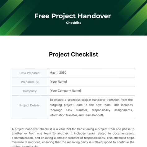 Hand Off Document Template
