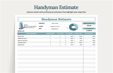 Handyman Business Invoice form in Microsoft Excel format for use by a