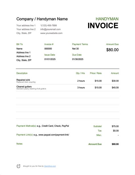 FREE 11+ Handyman Invoice Templates in PDF MS Word Excel