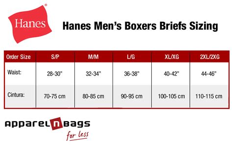 Hanes Brief Size Chart