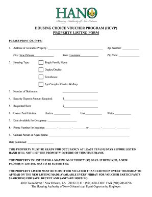 Hano's Comprehensive Property Listing Form for Easy Management