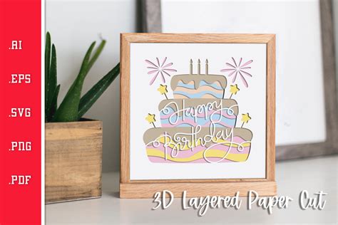 Download Happy Birthday Cake 3D Layered Paper Cut Files DXF Files
