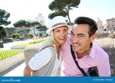 Happy Tourists Smiling Italy