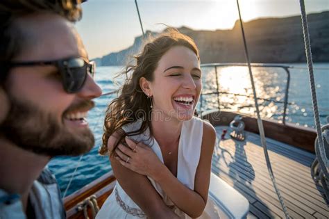 Happy couple sailing