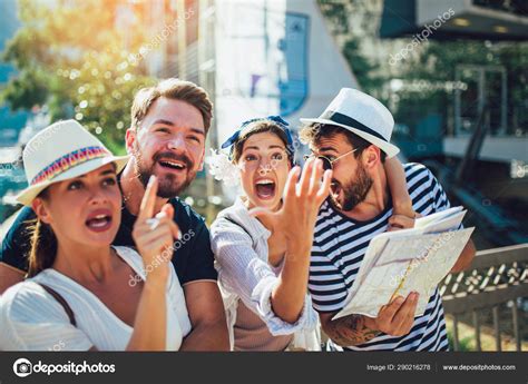 Happy smiling tourists