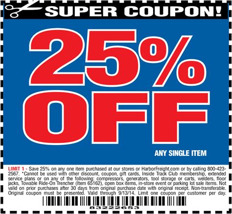 Image of Harbor Freight Tools Printable Coupon via Email Sign-Up