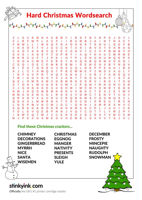 Hard Christmas Word Search Printable Free