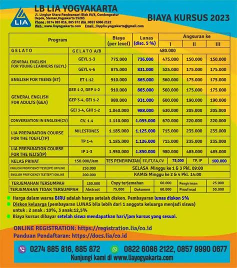 Harga Les LIA