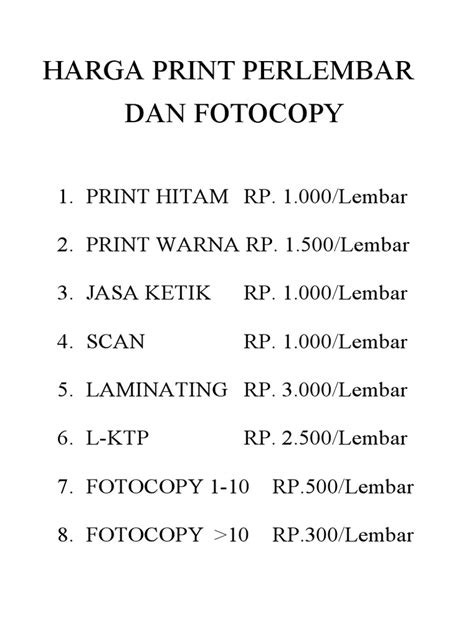 Harga Print Perlembar