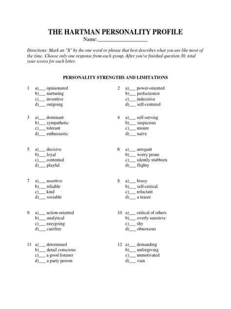 Hartman Personality Profile Test