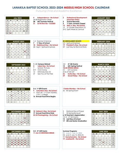 Hawaii Baptist Academy Calendar