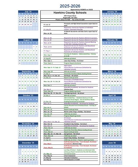Hawkins County School Calendar
