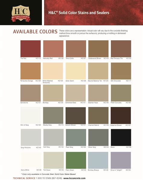 Hc Concrete Paint Color Chart