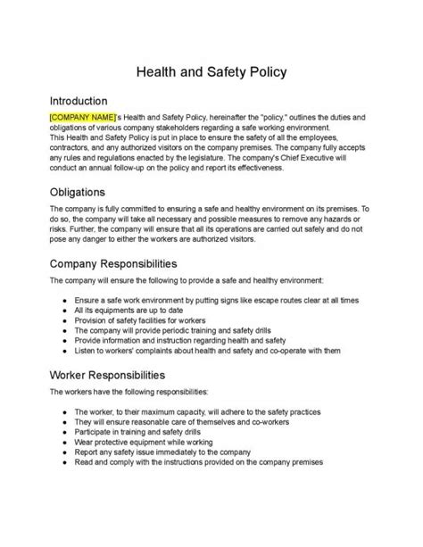 Example Health And Safety Policy For Small Business Business Walls