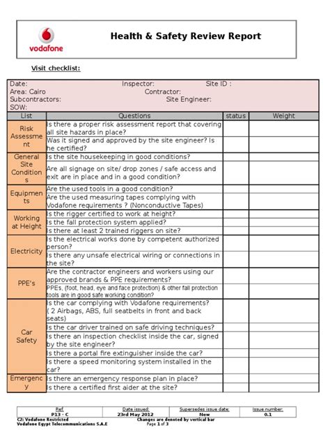 Health And Safety Review Template