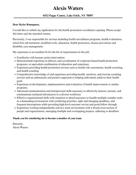 Health Promotion Cover Letter