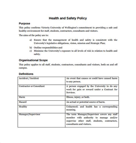Health And Safety Policy Template For Small Business