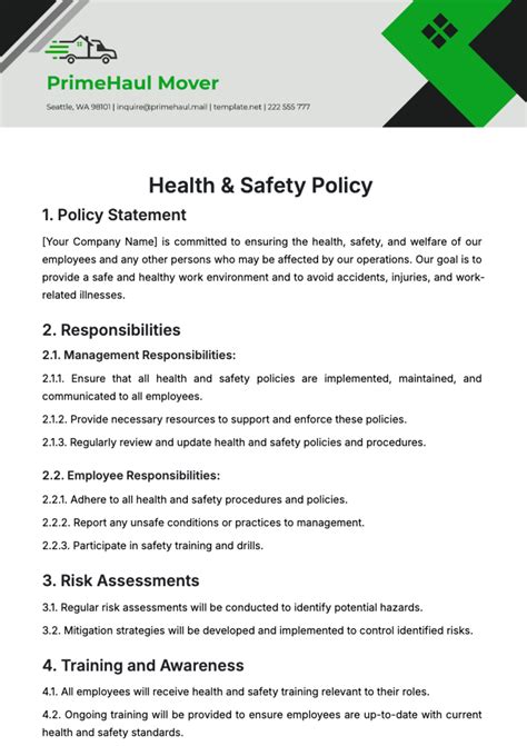 Health And Safety Template Policy