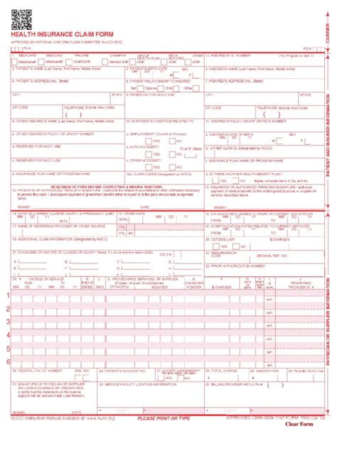 Health Insurance Claim Form 1500 Printable