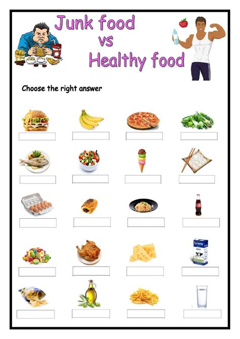 Healthy Food Vs Unhealthy Food Worksheet