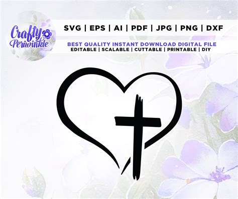 Unleash Your Creativity with Heart with Cross SVG - The Ultimate Expression of Love and Faith!