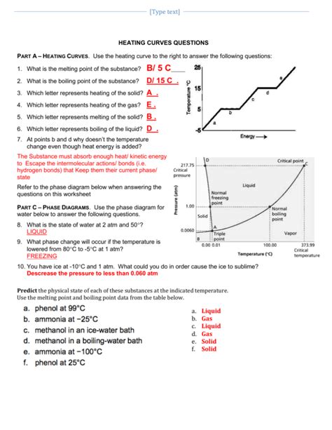 Heating Cooling Curve Worksheet Answer Key
