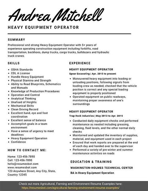 Heavy Equipment Operator Resume