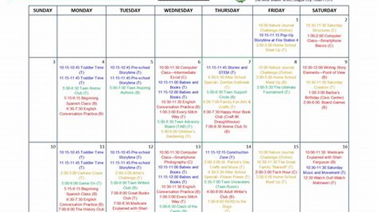 Helen Hall Library Calendar