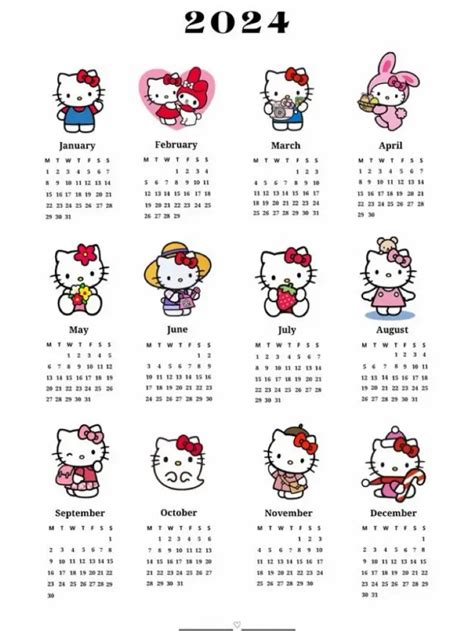 Hello Kitty Printable Calendar 2024
