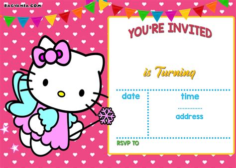 Hello Kitty With Flowers: Free Printable Invitations For Hello Kitty