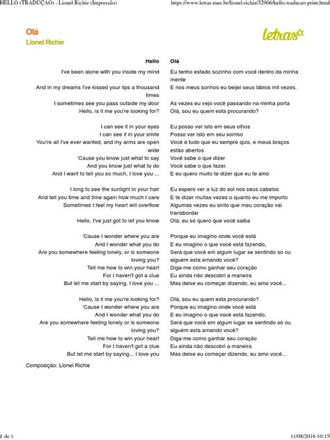 Hello Lionel Richie Traduction