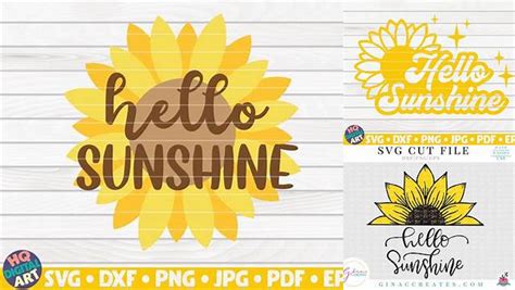 Download Hello Sunshine with Sunflower Vector Cut Files For Crafts